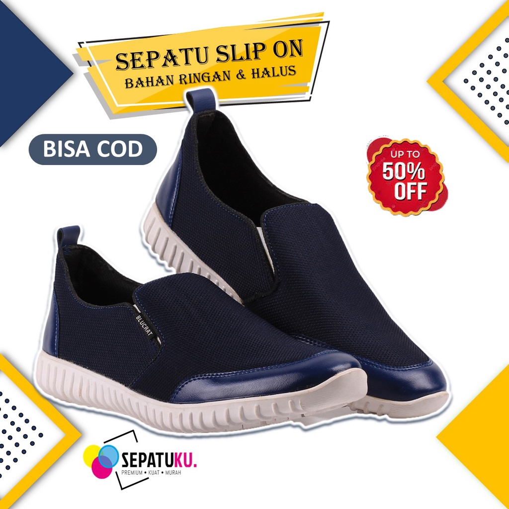 Sepatu Slip On Casual Pria Keren Sepatu Olahraga Sport Running Pria Murah Spatu Slip On Cowok Pria Spatu Original 100% - Frieza-1