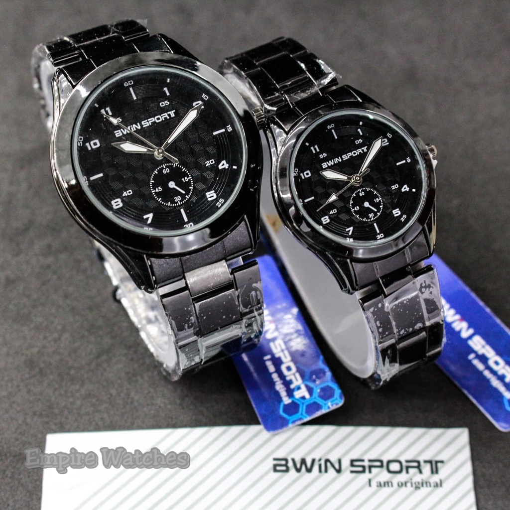 Jam Tangan Couple Awin Bwin Sport M1042G M1042L Pria Wanita Cowok Cewek Analog Rantai Stainless Kual