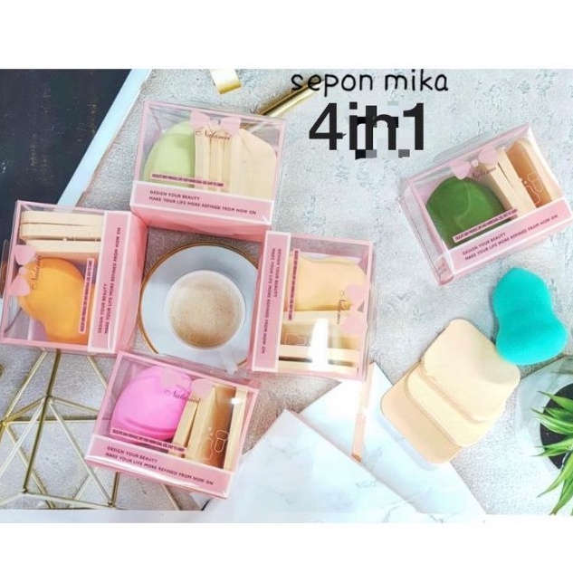 1 set ( isi 4 pcs ) sponge bedak / Rembuk bedak