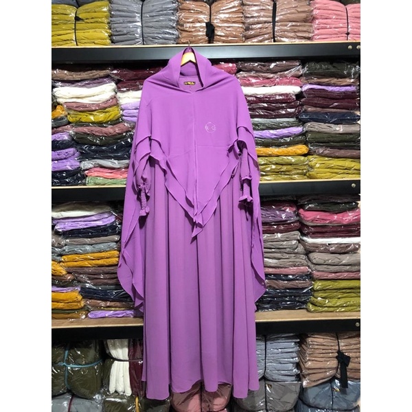 Gamis syari hasanah bahan ceruty baby doll premium full furing / busui / resleting-Purple