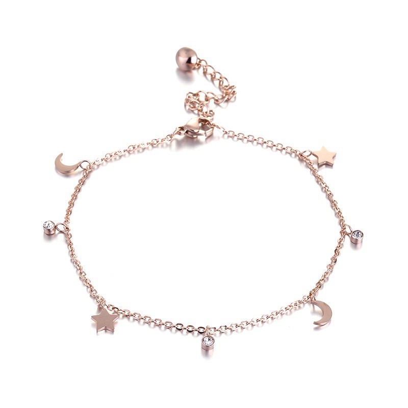390# Gelang Wanita titanium lapis emas 18k  model Bintang dan Lonceng rose gold-4