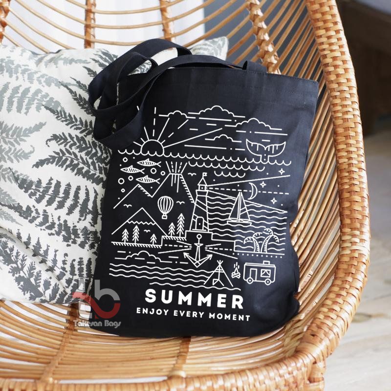 TakesanBag - Totebag Summer Enjoy Every Moment - Penutup Resleting - Ukuran 40X35