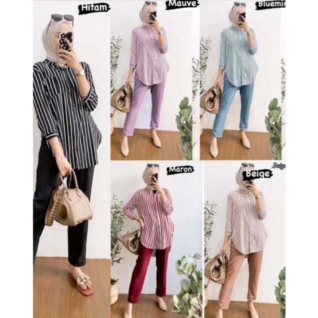 SETELAN WANITA ONESET KEMEJA WANDA SET BUSUI TERLARIS