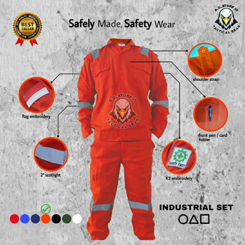 Wearpack CoverAll Safety Setelan/Baju dan celana kerja/Wearpack Kerja + Bordir K3 + BENDERA