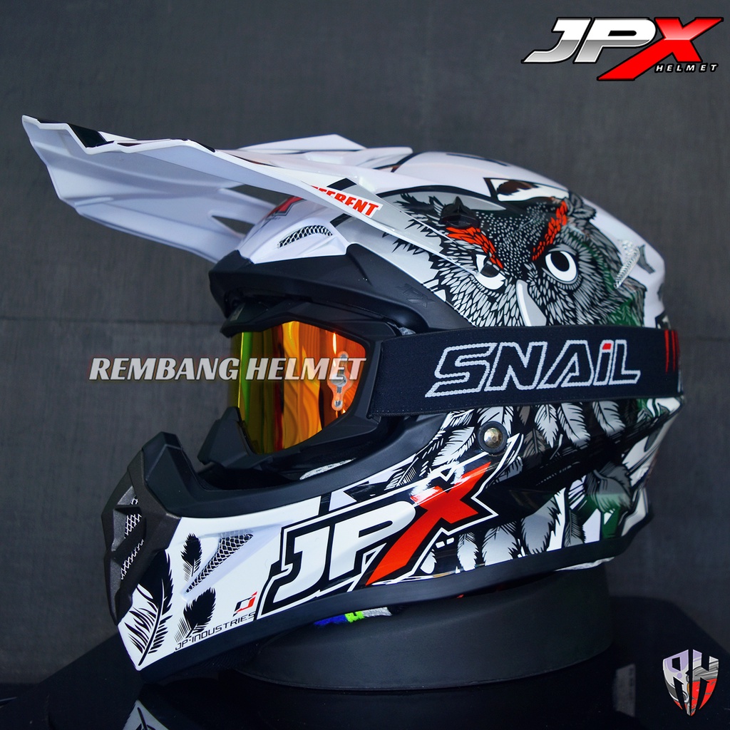 HELM JPX CROSS_FOX1 X13 - PEARL WHITE GLOSS PAKET GANTENG GOOGLE SNAIL HELM JPX KLX ORIGINAL HELMET MOTO TRAIL SUPERMOTO HELM FULL FACE MOTO CROSS TERBAIK TERMURAH-MX36 MATT BLK/RED