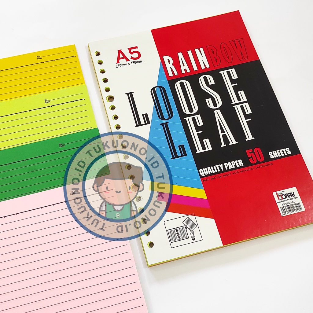 

WORRY Loose Leaf RAINBOW A5 100 Lembar WARNA | Ukuran 210x150mm | Kertas Binder