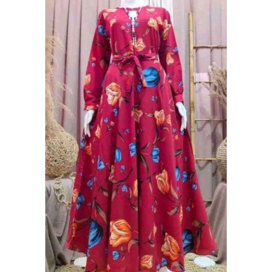 gamis flower maroon by NAP (Rumah Hijab Novita)