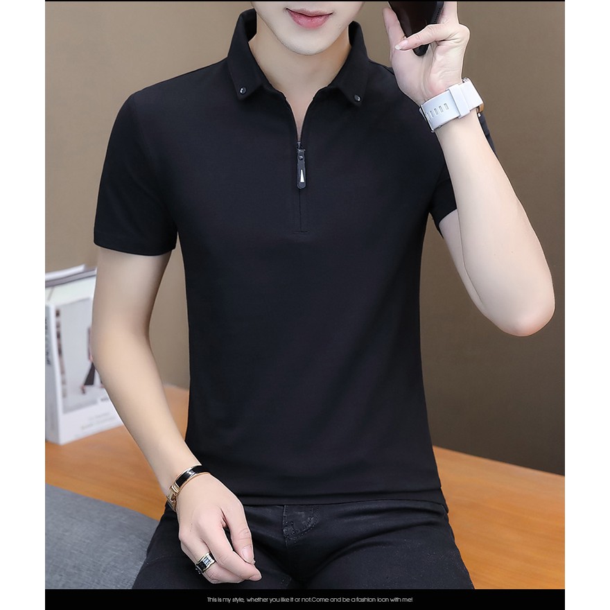 T-shirt Baju Kerah Pria CSL Hitam Polos V-Neck Lengan Pendek Katun Premium Distro Original