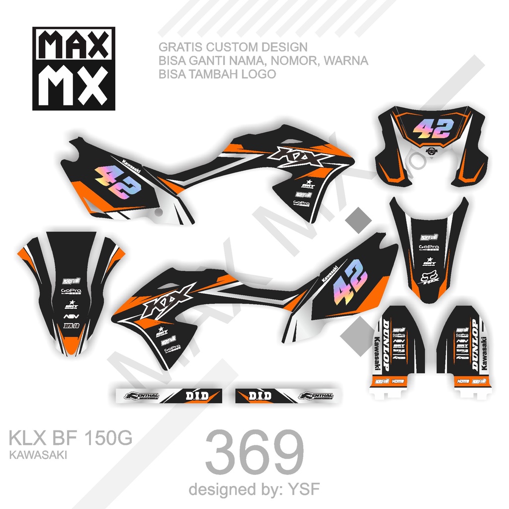 DECAL STIKER MOTOR KLX BF 150 G MOTIF RACING CUTTING HOLOGRAM  HITAM ORANGE