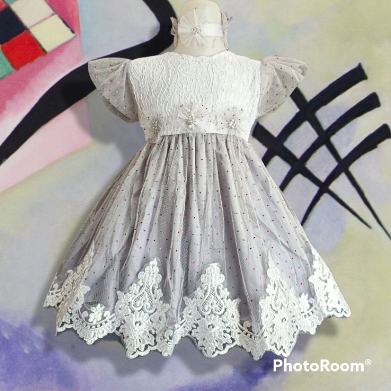 GAUN PESTA ANAK PEREMPUAN SYIFA DRESS ANAK BAHAN BROKAT DAN TILE SPRINKEL