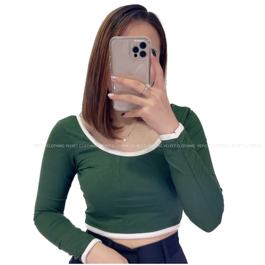 VELVET Crop Top Lengan Panjang / Crop Lengan Panjang list / crop top long sleeve 4460