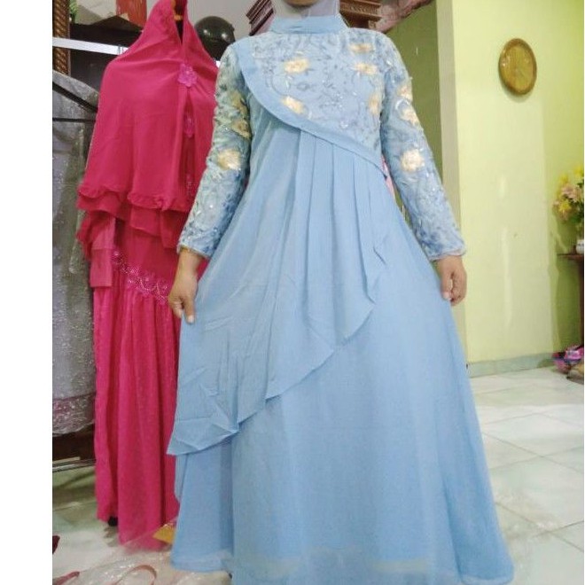 Gamis mewah Ceruti biru langit