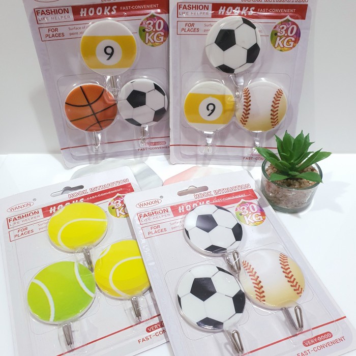 Set 3 Pc Hook Tempel Dinding EDISI BOLA Gantungan Cantolan Serbaguna