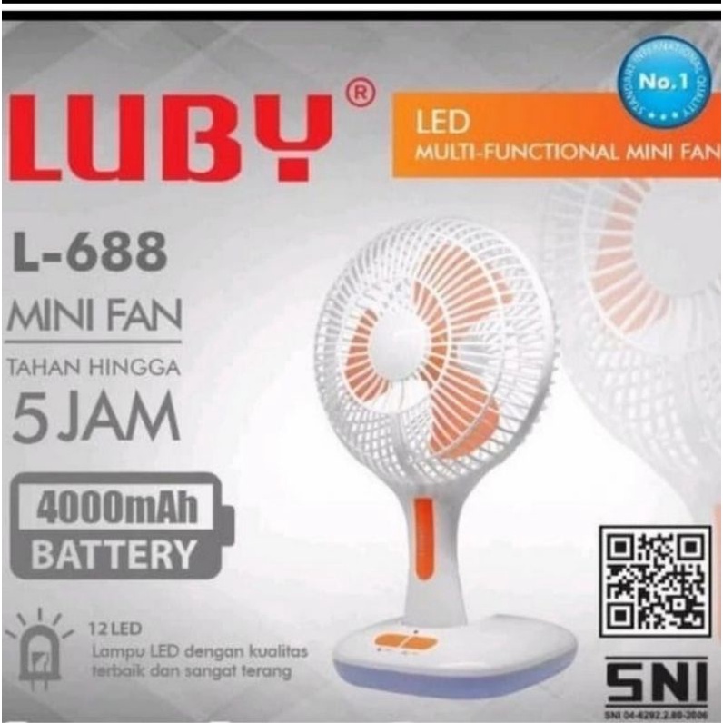 Kipas Angin Multifungsi LUBY 8 Inchi + Lampu LED L-688 Rechargeable