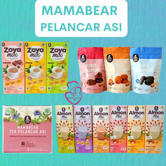 MAMABEAR ASI Booster Pelancar ASI Almon Mix Zoya Kukis dan Teh Mama Bear Tea Cookies Almond Daun Katuk Oat