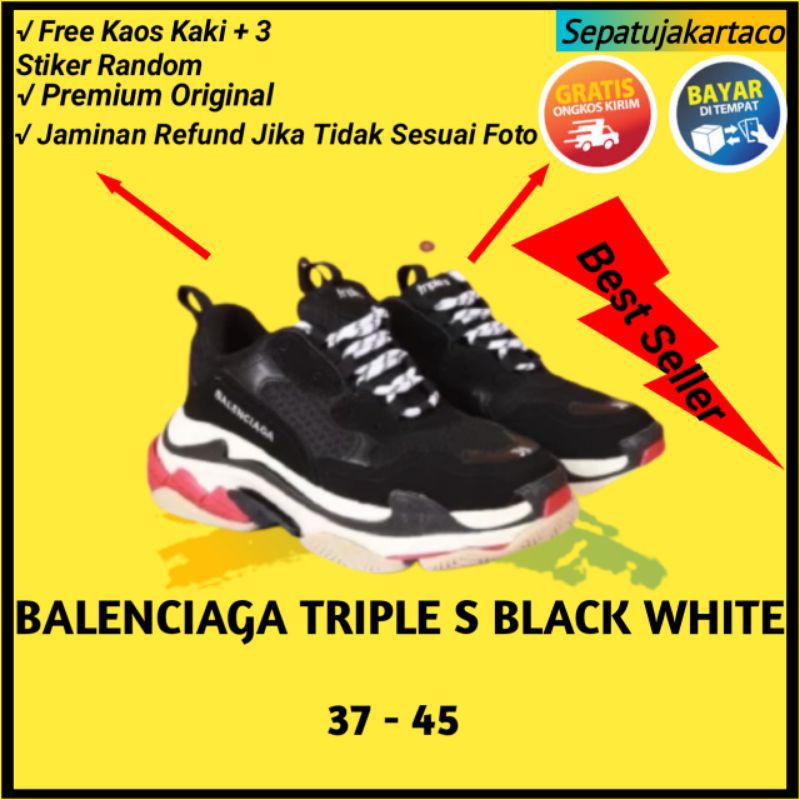 Sepatu Running Balenciaga Triple S Black White / Sneakers Pria Import Premium Original / Sepatu Cewe