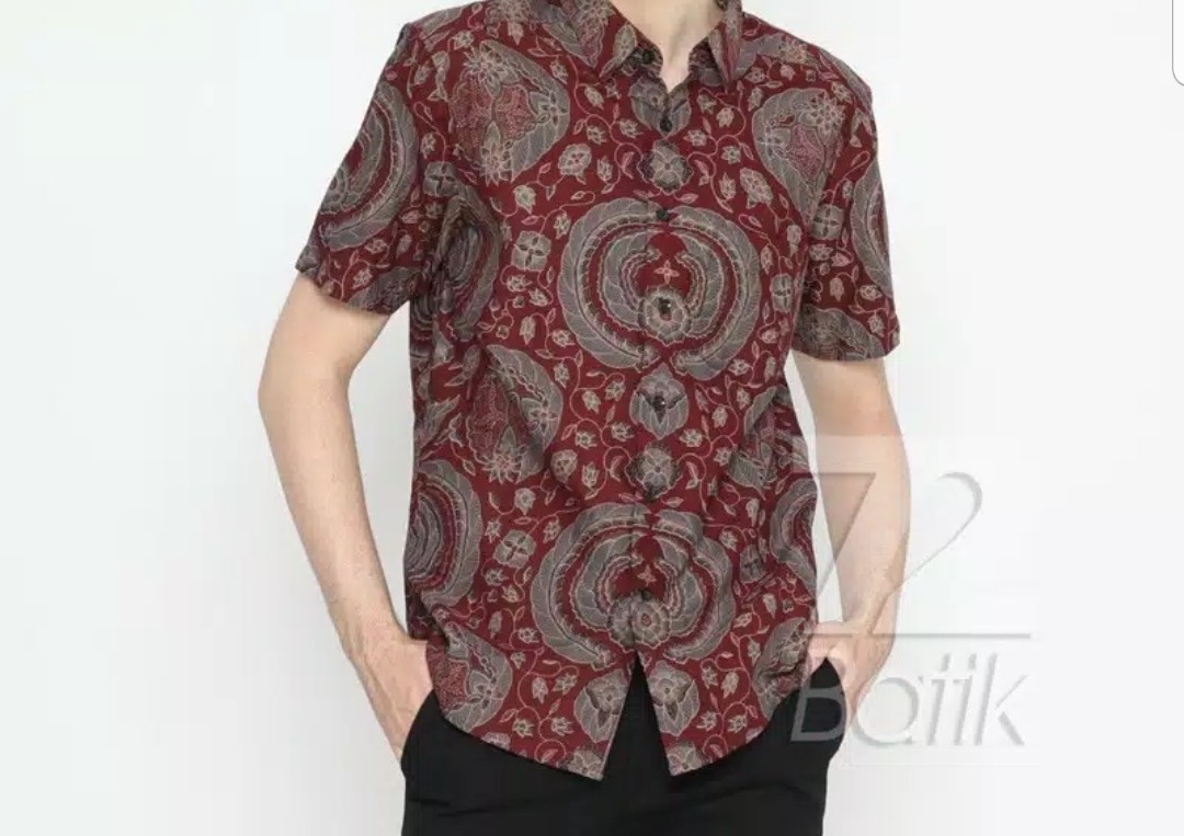 Kemeja Batik Pria Lengan Pendek Slimfit Premium Motif Babon Angrem Merah Maroon Marun 723699 Cap 72