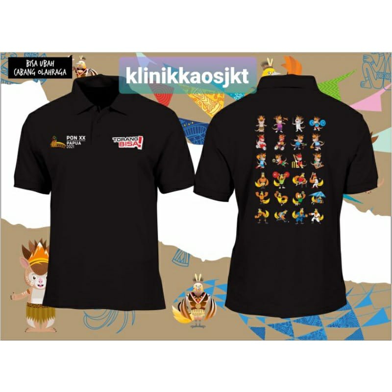 KAOS POLO PON XX PAPUA LOGO MASKOT KECIL DEPAN BELAKANG