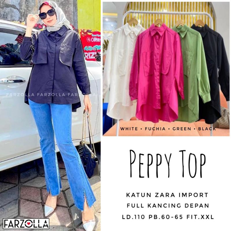 atasan wanita pappy top | katun Zara import full kancing depan