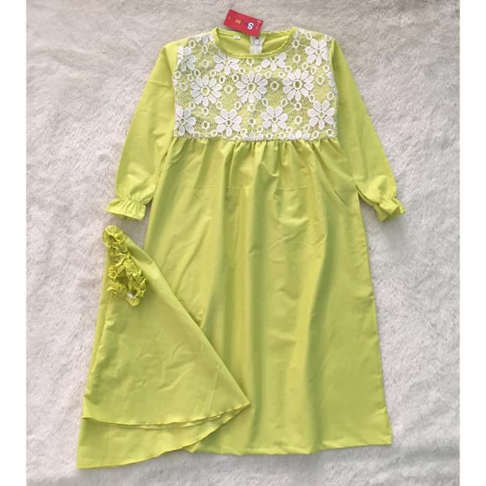 gamis kerudung anak aplikasi brukat Lime gamis modern DA0095