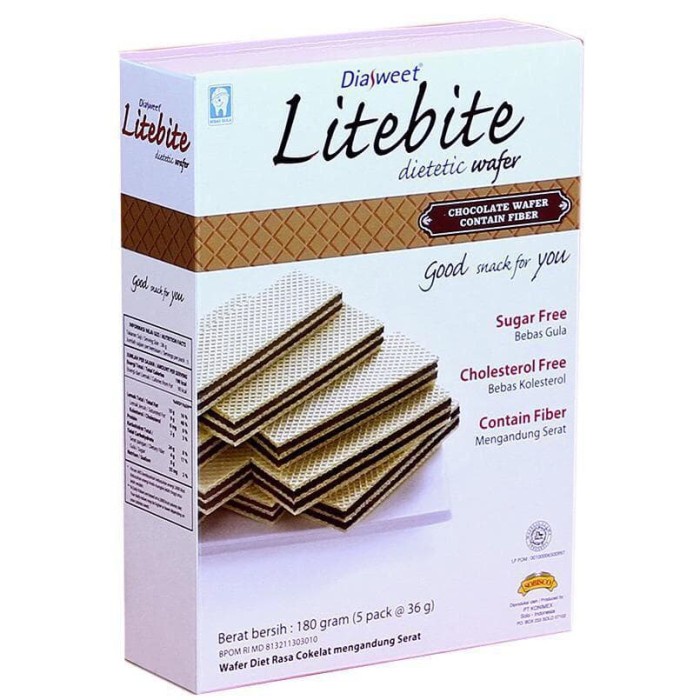 

Siap Krim Diasweet Litebite Wafer Coklat Bebas Gula Kaya Serat Dos 180Gr Sehat