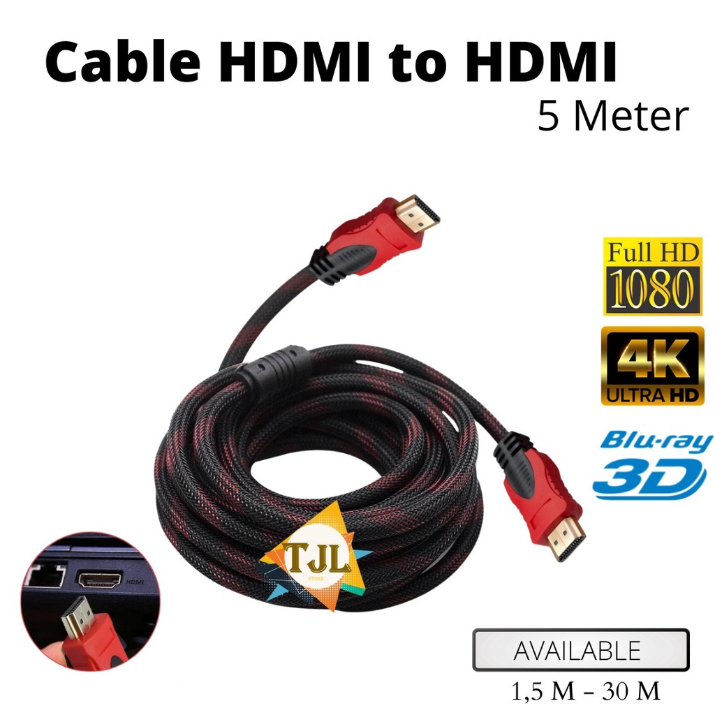 KABEL HDMI 5M SERAT JARING HDMI TO HDMI 5 m 1080P V1.4 3D HQ