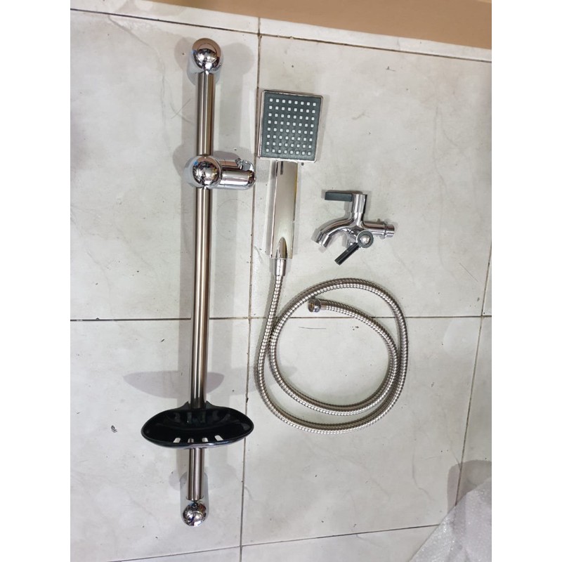 paket shower tiang stainless kotak hitam + kran cabang TERMURAH