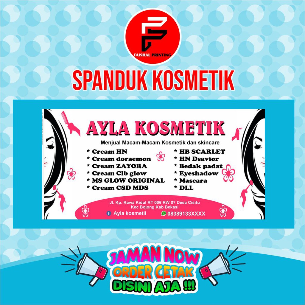 Spanduk, Banner, Backdrop USAHA KOSMETIK/ Spanduk Toko Kosmetik ukuran 250 x 100 cm, Bisa COD