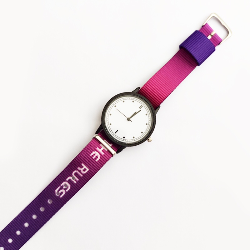 Jam Tangan Analog Gaya Korea Strap Nylon / Jam Tangan Strap Nylon Motif Tulisan Unisex