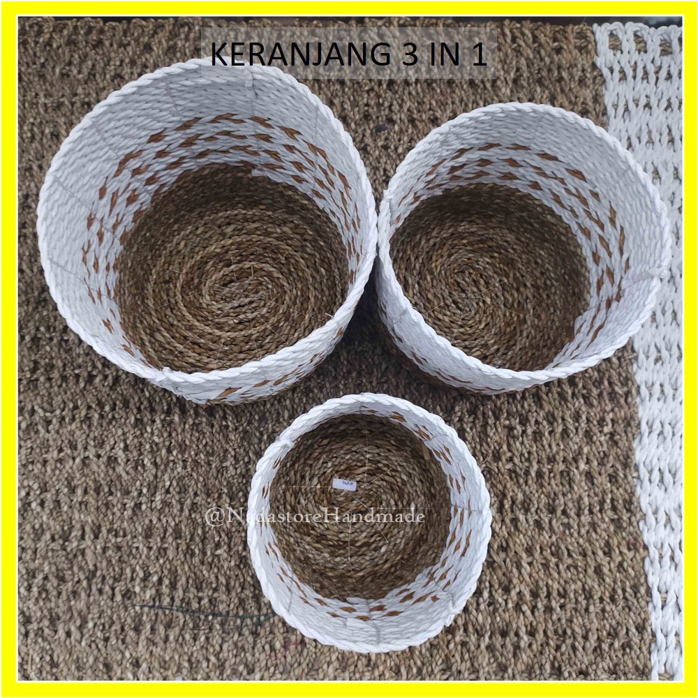 Keranjang Anyaman Cover Pot Tanaman Bahan Seagrass motif Natural Arrow langsung Pengrajin