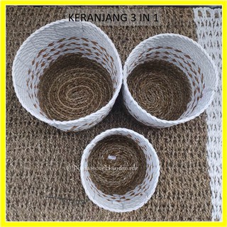 Keranjang Anyaman  Cover Pot  Tanaman  Bahan Seagrass motif 