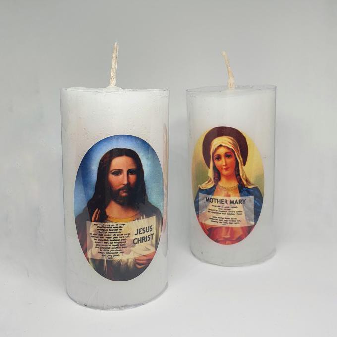 Hanya Disini] Lilin Doa Katolik Gambar Bunda Maria Dan Tuhan Yesus 1 Pasang
