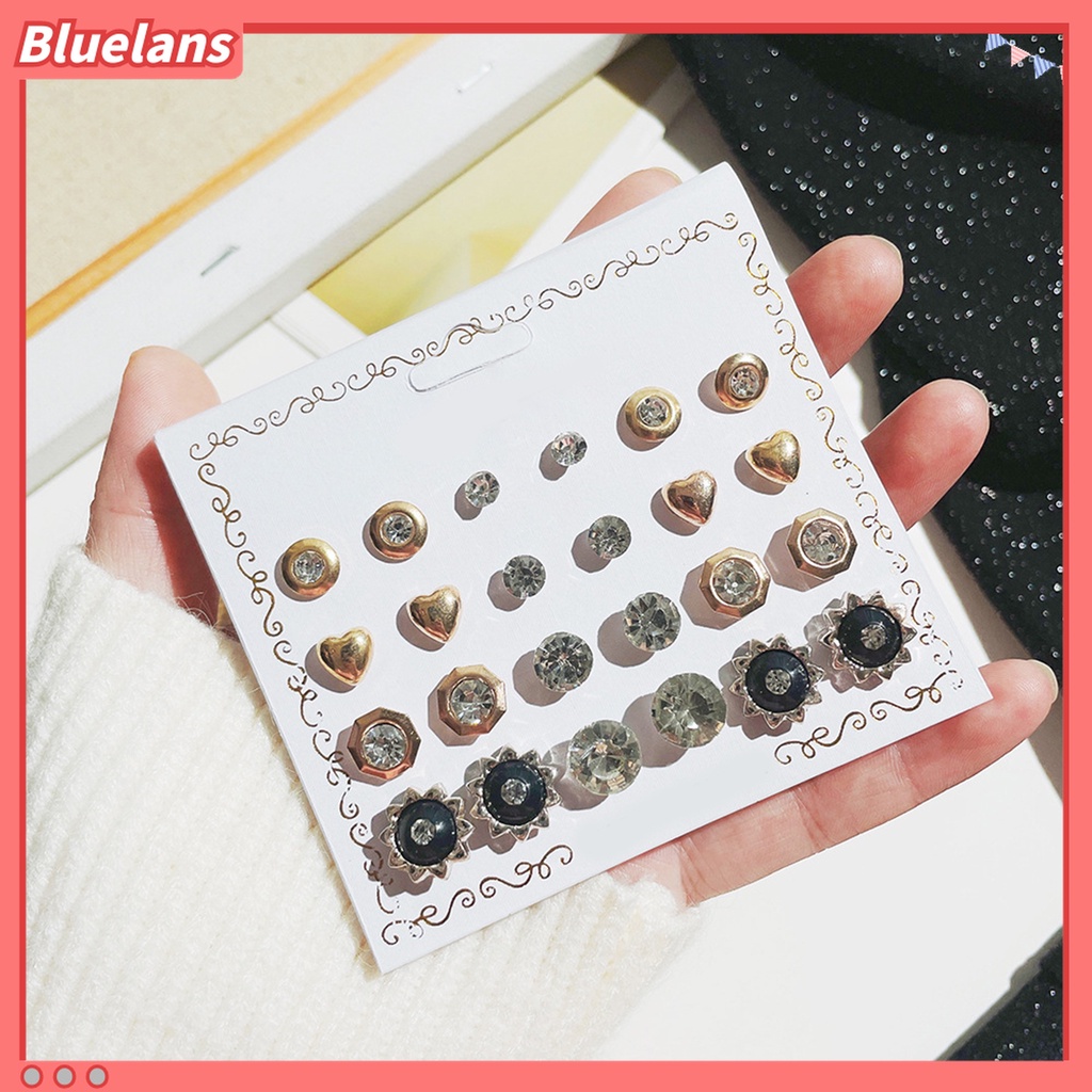 Bluelans 12 Pasang Anting Stud Bentuk Bola Geometris Aksen Mutiara Imitasi Gaya Korea Untuk Wanita