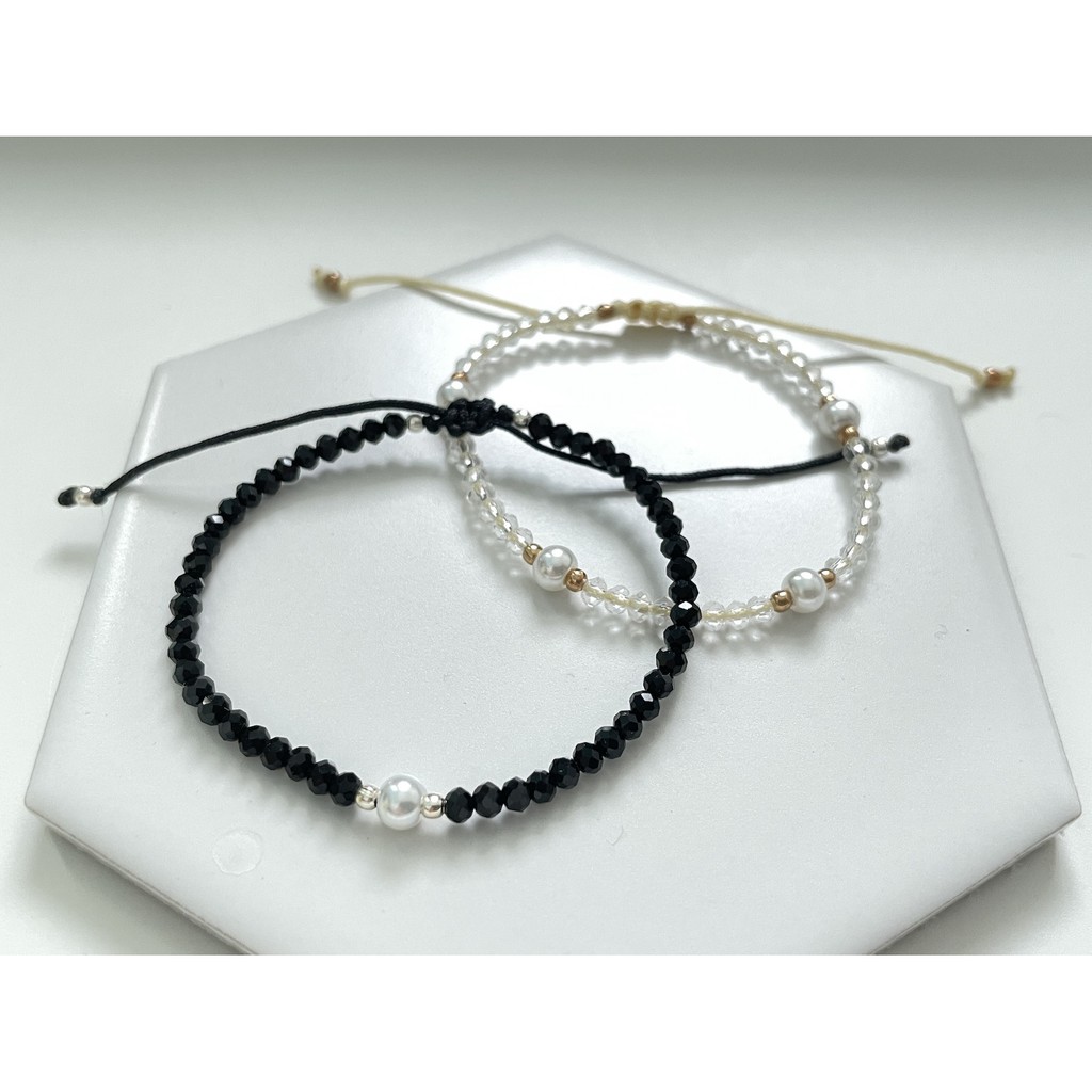 GELANG MUTIARA BATU KRISTAL & MOTE TALI SIMPLE ADJUSTABLE
