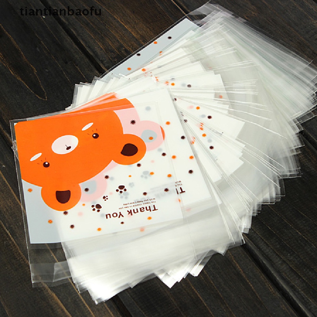 (tiantianbaofu) 100pcs / Set Mainan Boneka Plush Beruang Untuk Anak Kantong Plastik Cellophane Dengan Perekat Untuk Permen / Cookies / Hadiah Pernikahan / Ulang Tahun