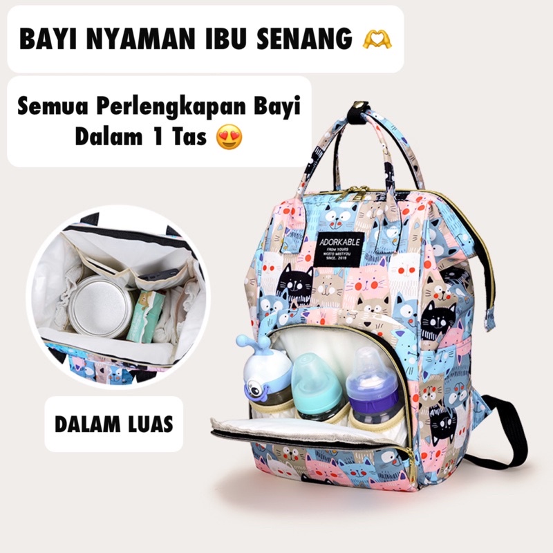 TAS BAYI 6005 - Tas Bayi Multifungsi ADORKABLE Tas Popok Baby Diapers Bag Tas Perlengkapan Travelling Ransel Backpack - H1