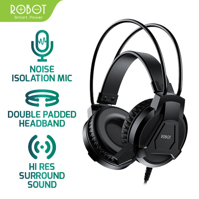headset headphone gaming robot rh p10 jack audio double padded headband lightweight wired headset bl