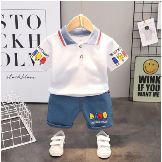 ew arrival kaos anak POLO THE SKY IS BLUE celana JEANS IMPORT PREMIUM + celana Pendek tebal