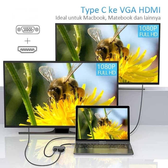 Converter Type C to 4K HDMI + VGA Adapter Konektor - Alumunium