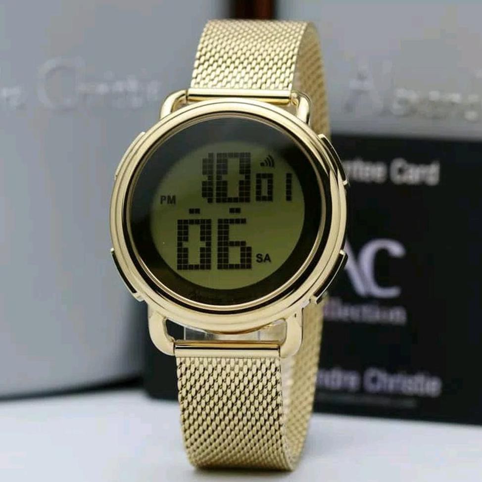 GROSIR JAM TANGAN WANITA ALEXANDRE CHRISTIE AC 9227 CEWEK DIGITAL GOLD RANTAI PASIR BESI - ALEXANDER