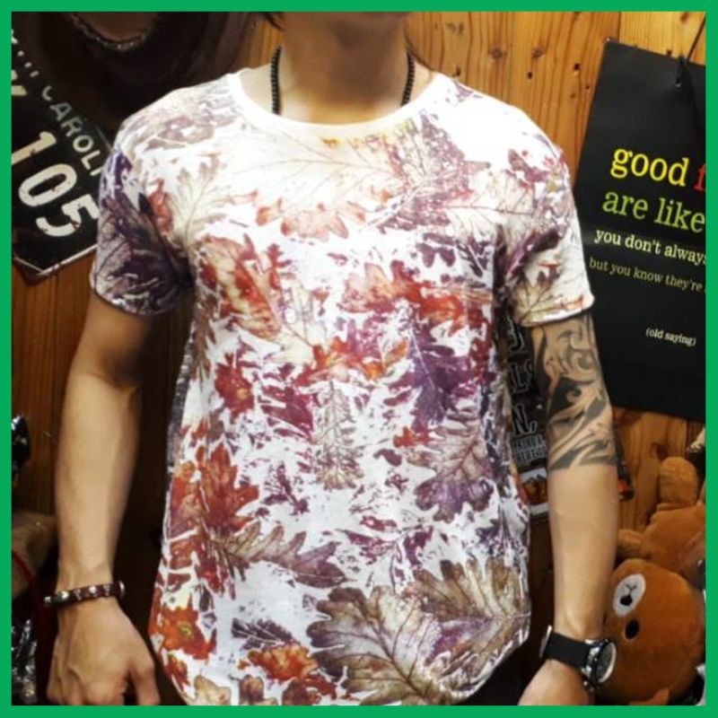 Kaos Cowok PFE pria white full paint printing leaf kaos cowok murah NR RC
