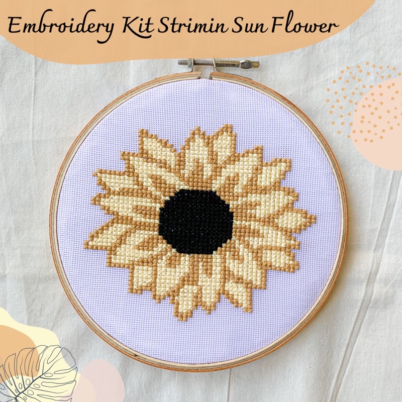 Embroidery Kit Strimin Sun Flower - Paket sulam benang strimin kristik