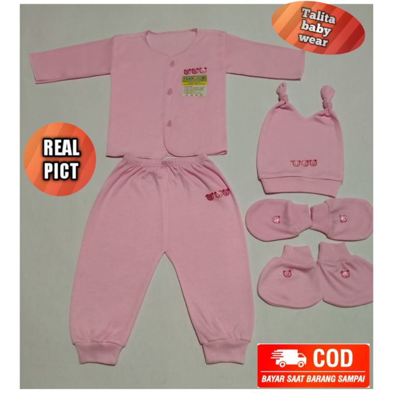 Set Baju Bayi Perempuan Baru Lahir Lengan Panjang+topi STK