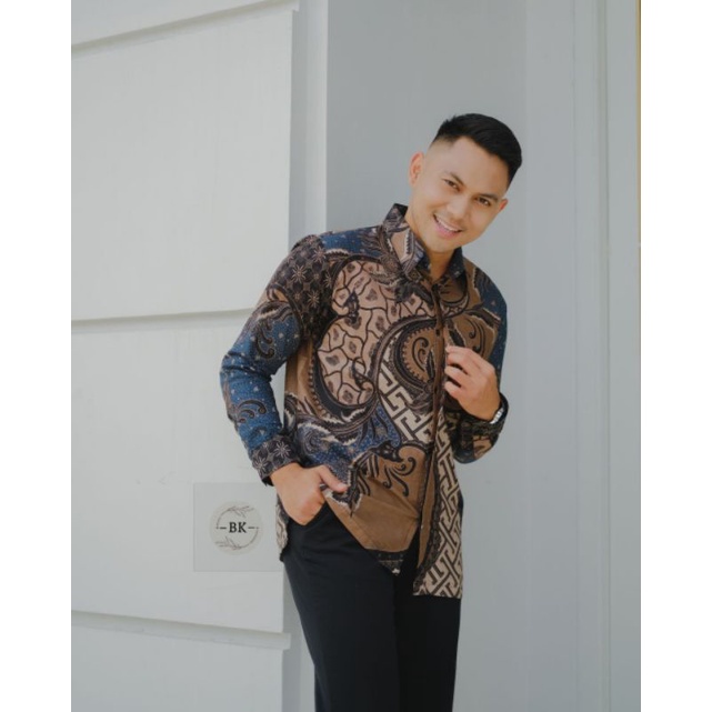 Batik pria kemeja batik lengan panjang modern premium baru