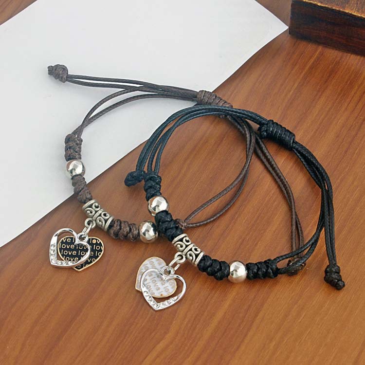 S159 Eropa dan Amerika fashion woven Gelang pria dan wanita patah hati gelang diikat Bahasa Inggris