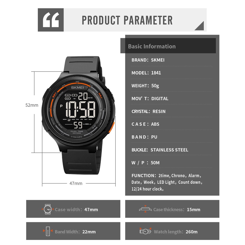 Jam Tangan Pria SKMEI Digital 1841 ABS Jam Tangan Digital LED Original SKMEI water resist 3 atm