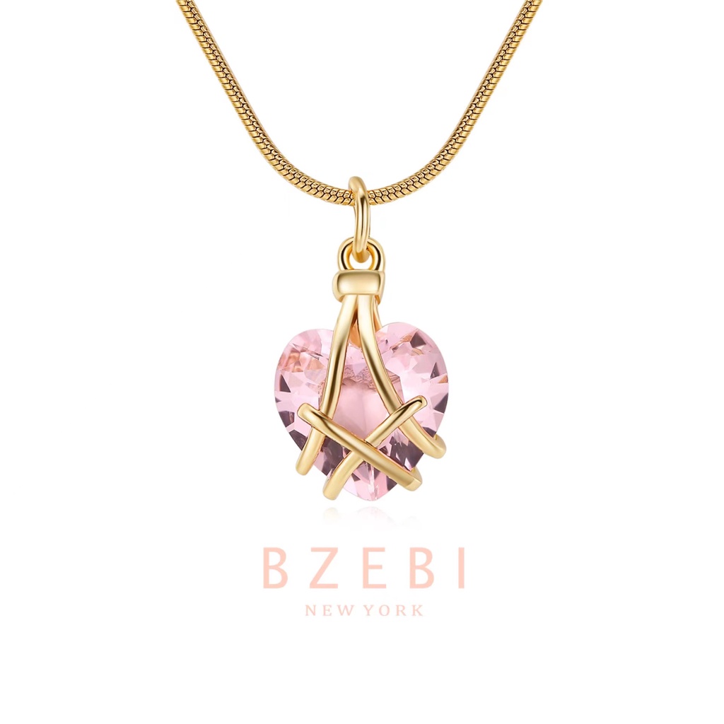 Bzebi Barbie Kalung Rantai Titanium Steel Lapis Emas Dengan Liontin Hati Pink Untuk Wanita 398n-1