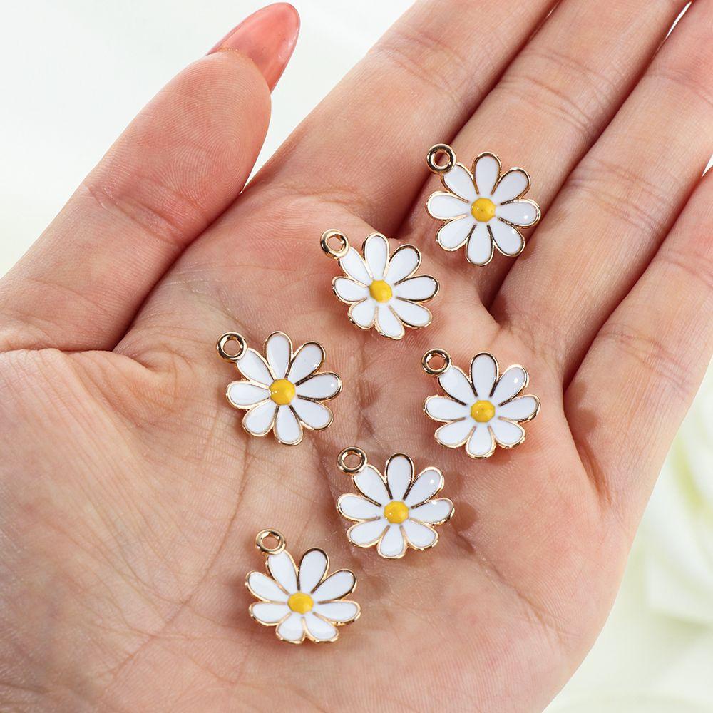 Solighter Daisy Charm Alloy Anting Charms Enamel Gelang Charms Bunga Daisy