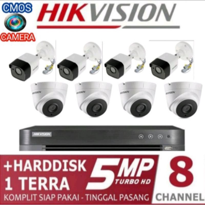 PAKET CCTV HIKVISION 5MP TURBO-HD 16 CHANNEL 8 CAMERA Komplit