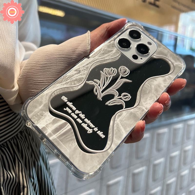 Case Cermin Makeup Desain Bunga Mawar Daun Warna Silver Untuk IPhone 11 7 8 Plus XR 13 12 Pro Max X XS Max SE 2020